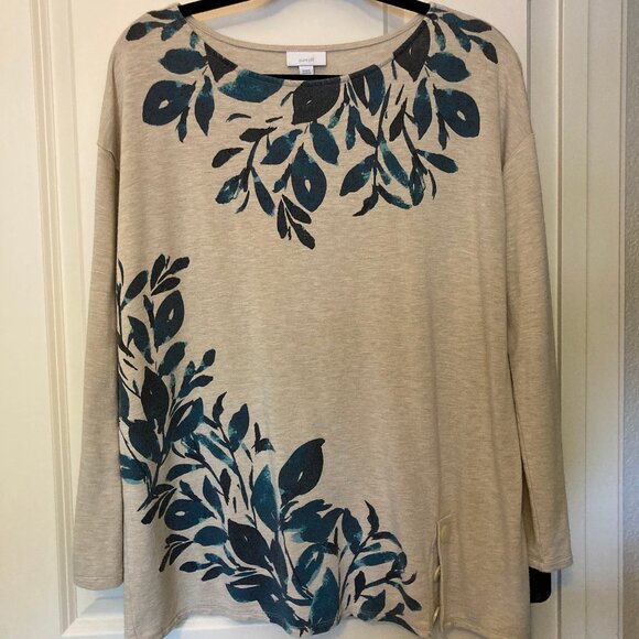 Lovely J.Jill Pure Jill Teal Blue Tan Tunic Boatneck Large - Picture 2 of 10